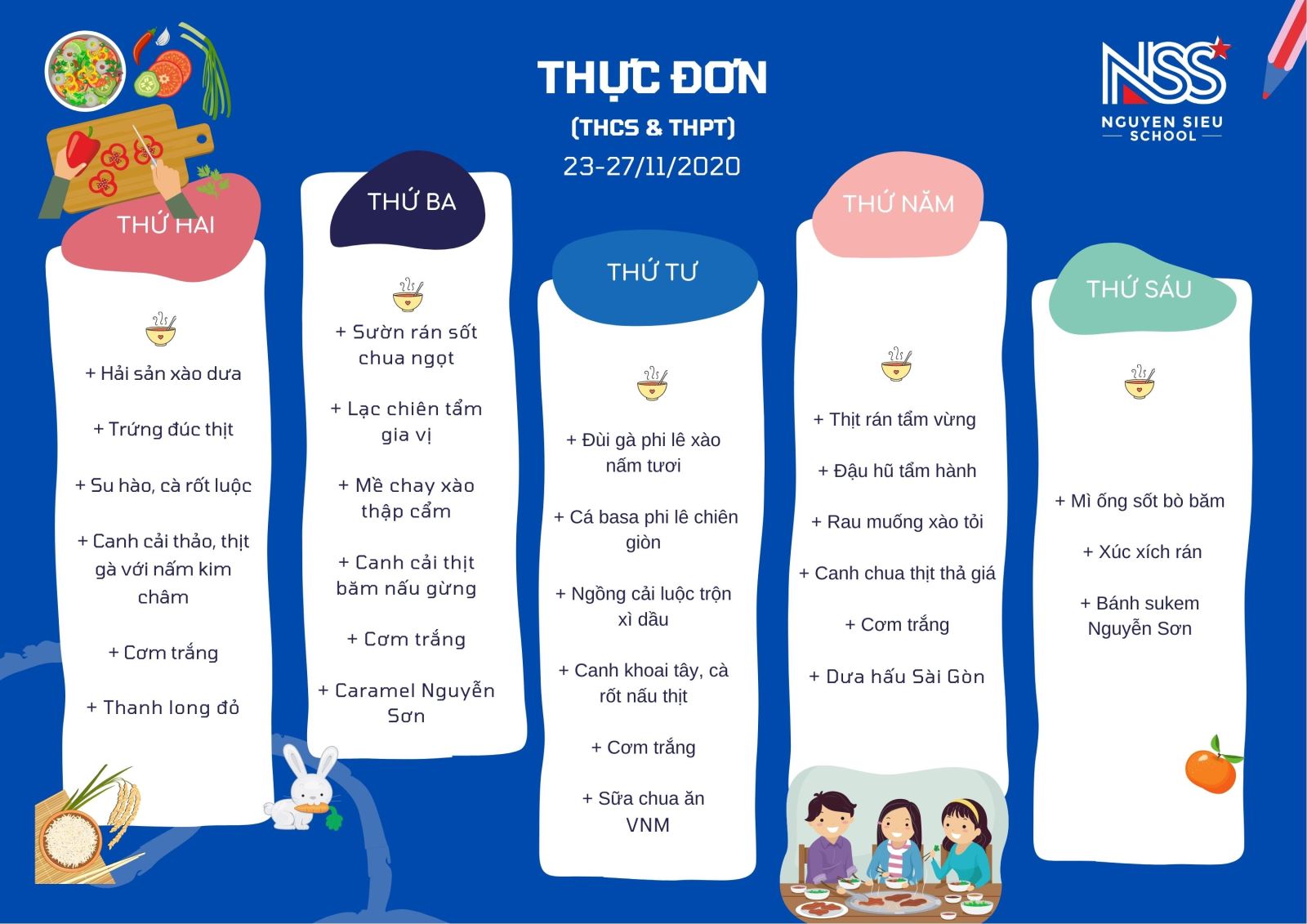 Thực đơn tuần từ 23-27/22/11/2020