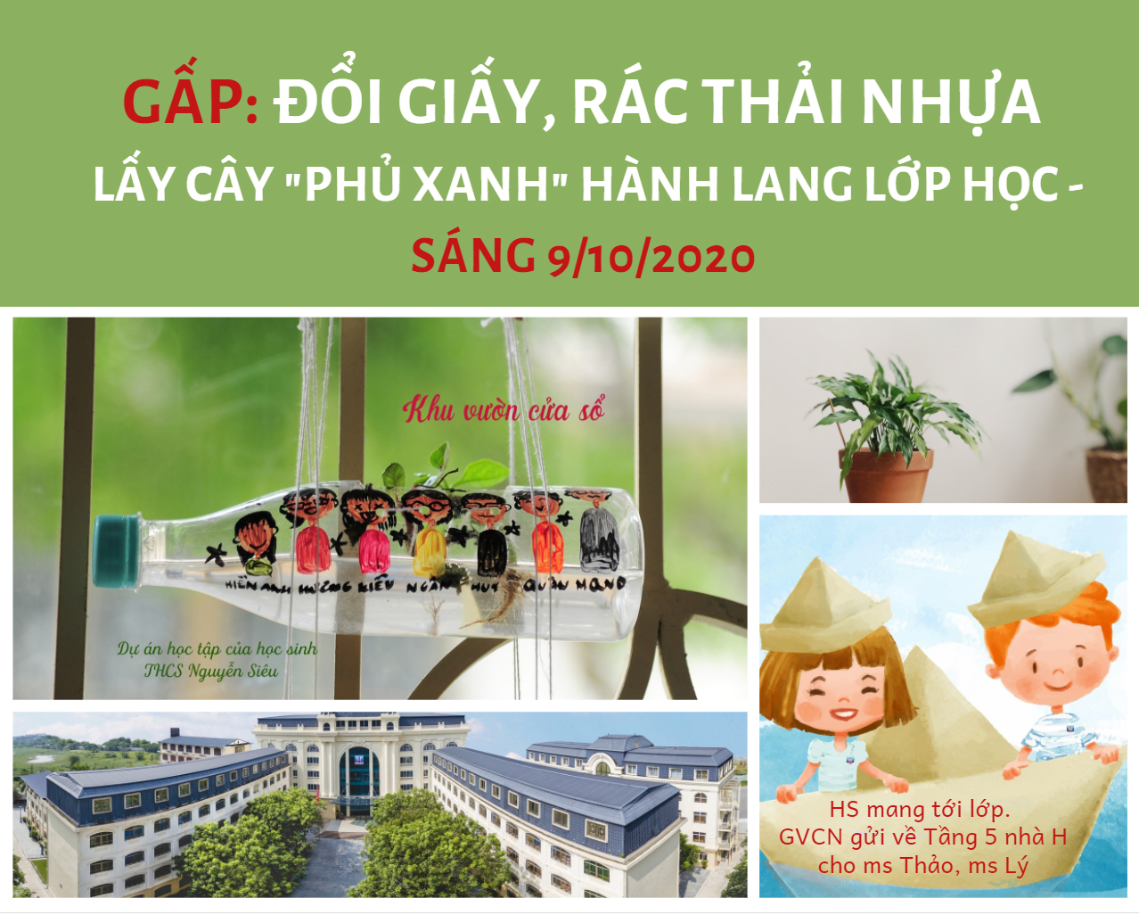 Đổi giấy vụn, rác nhựa lấy cây phủ xanh hành lang lớp học