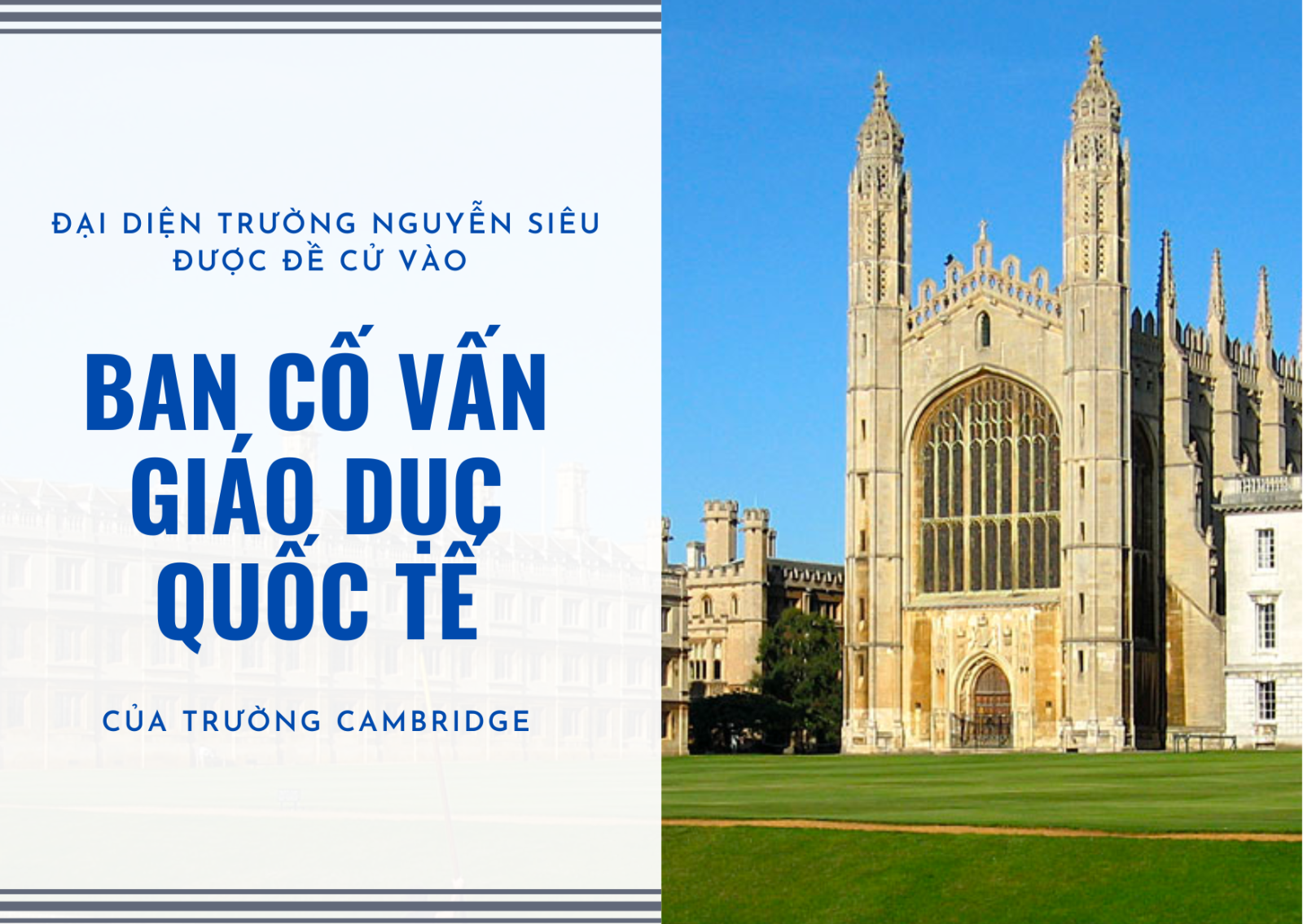 TRƯỜNG NGUYỄN SIÊU LÀ THÀNH VIÊN BAN CỐ VẤN GIÁO DỤC QUỐC TẾ CỦA CAMBRIDGE