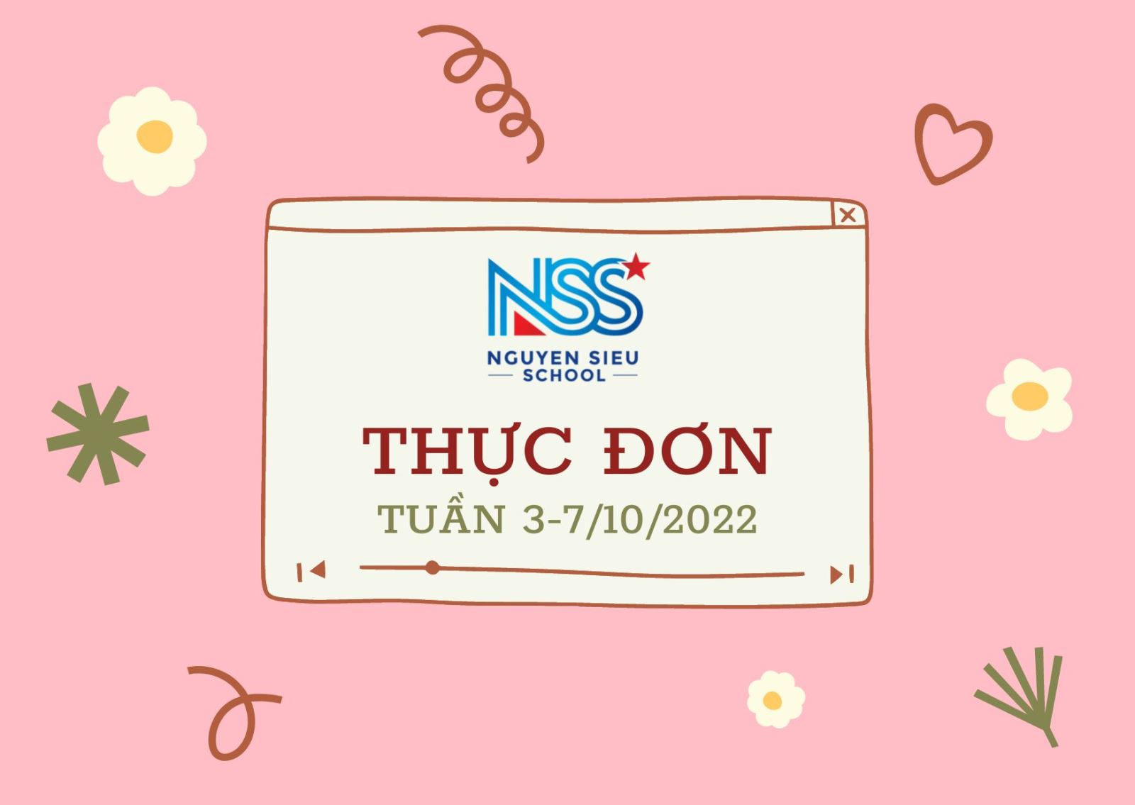 Thực đơn Tuần 3-7/10/2022