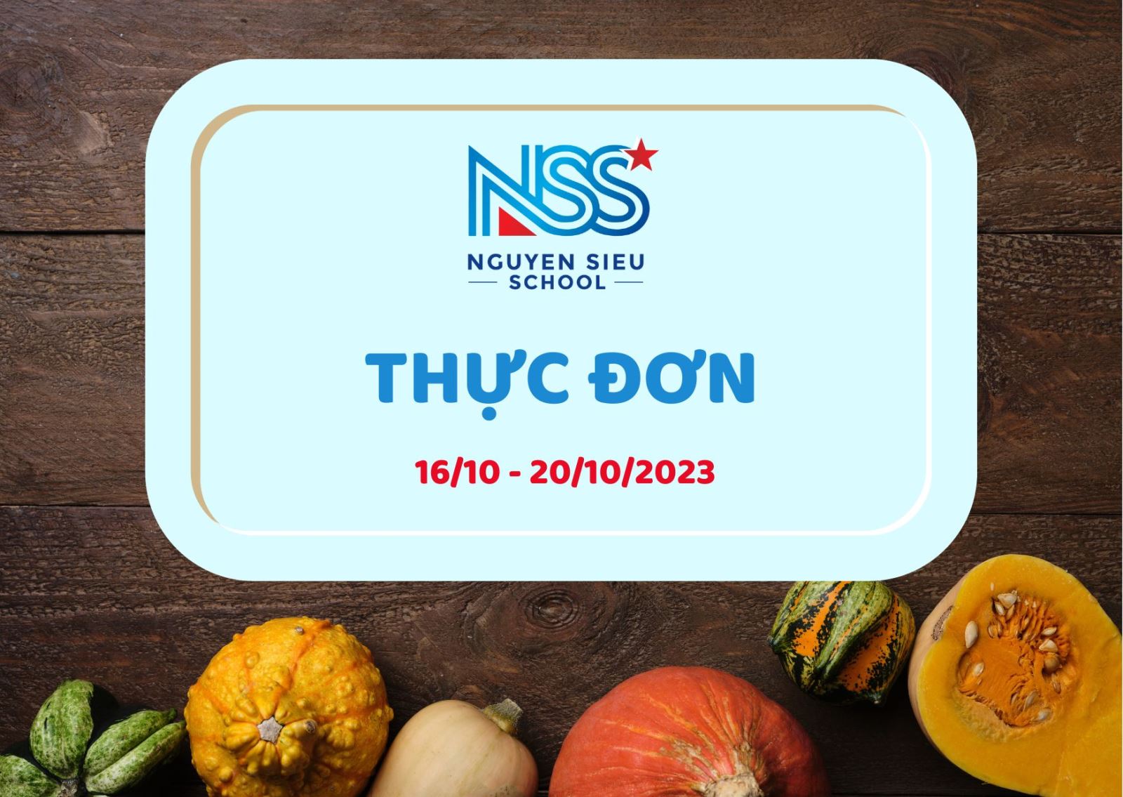 Thực đơn tuần 16/10 - 20/10/2023