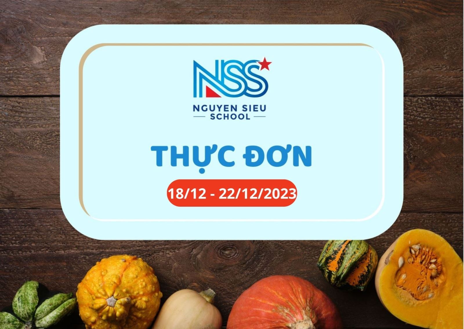 Thực đơn tuần 18/12 - 22/12/2023