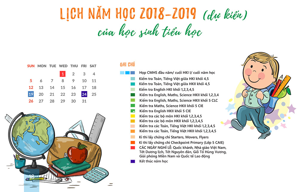 Lịch năm học 2018-2019 của HS Tiểu học