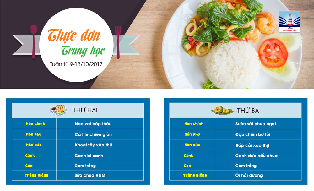 Thực đơn Tuần từ 9-14/10/2017